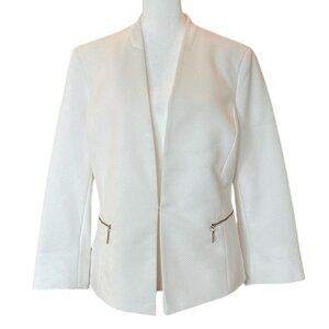 Soft White 3/4 Quarter Sleeve Zipper Accent Suit Coat Jacket